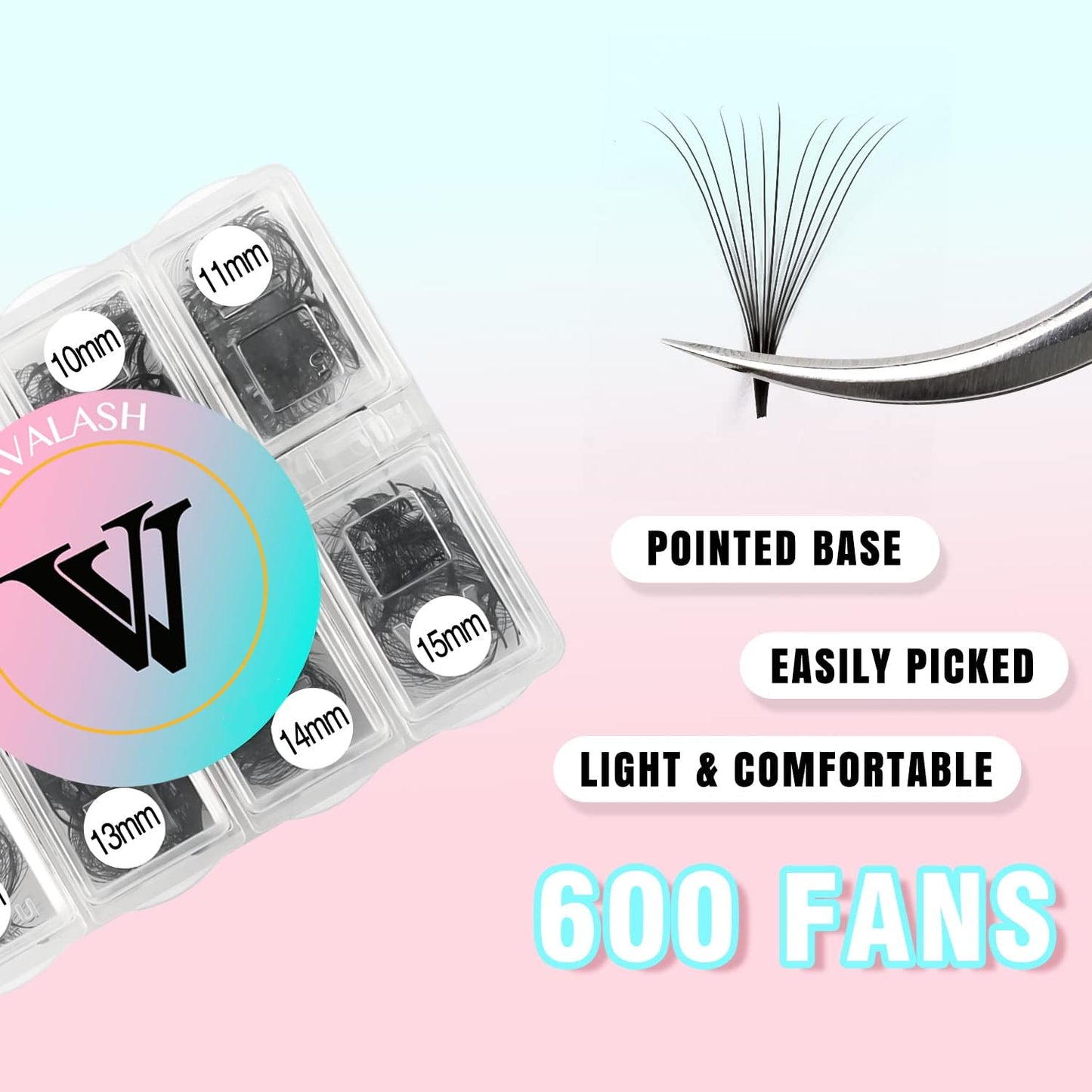 VAVALASH 600 Fans Premade Fans Eyelash Extensions 5D 6D 7D 8D 10D 12D 14D 16D 24D Premade Lash Fans 8-15mm Mixed Length Promade Loose Fans Thin Base Premade Volume Lash Extension(14D-0.03-D-8-15mm)