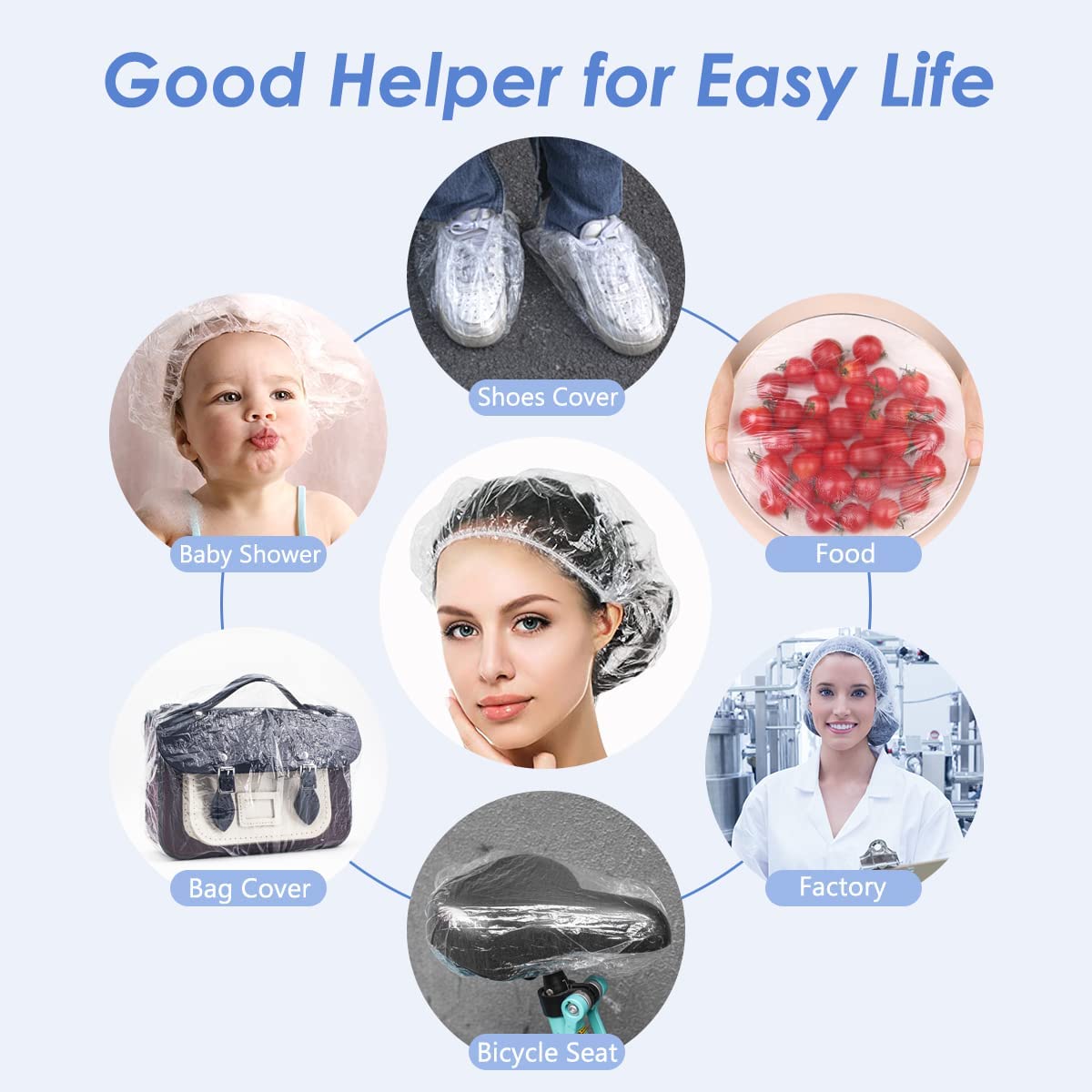 Aquior Shower Cap Disposable,30 PCS Bath Caps Large Thick Clear Waterproof Plastic Elastic Hair Bath Caps for Women Deep Conditioning Hair Care Hotel Travel Essentials Accessories Cleaning Supplies