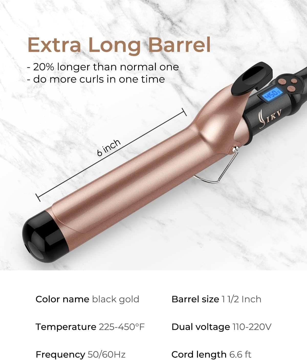 1 1/2 inch Extra Long Barrel Curling Iron, 1.5 Inch Large Barrel for Long Hair Ceramic Tourmaline