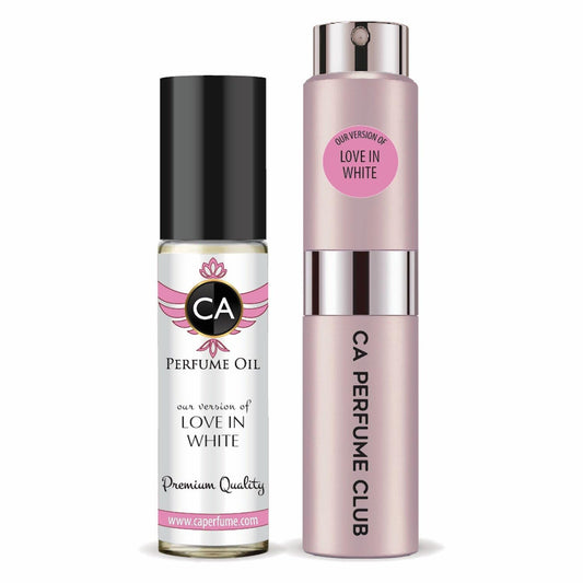 CA Perfume Duo Impression of Love In White For Women Perfume Layering Set Long Lasting Travel Size EDP + Body Oil Roll-On Bottle 0.27 Fl Oz+0.33 Fl Oz
