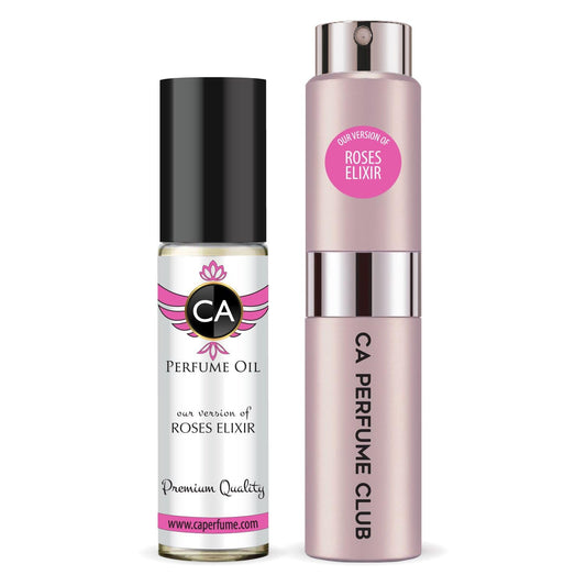 CA Perfume Duo Impression of Roses Elixir For Women Perfume Layering Set Long Lasting Travel Size EDP + Body Oil Roll-On Bottle 0.27 Fl Oz+0.33 Fl Oz