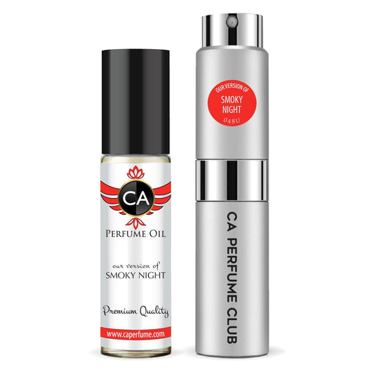 CA Perfume Duo Impression of Smoky Night For Women And Men Perfume Layering Set Long Lasting Travel Size EDP + Body Oil Roll-On Bottle 0.27 Fl Oz+0.33 Fl Oz