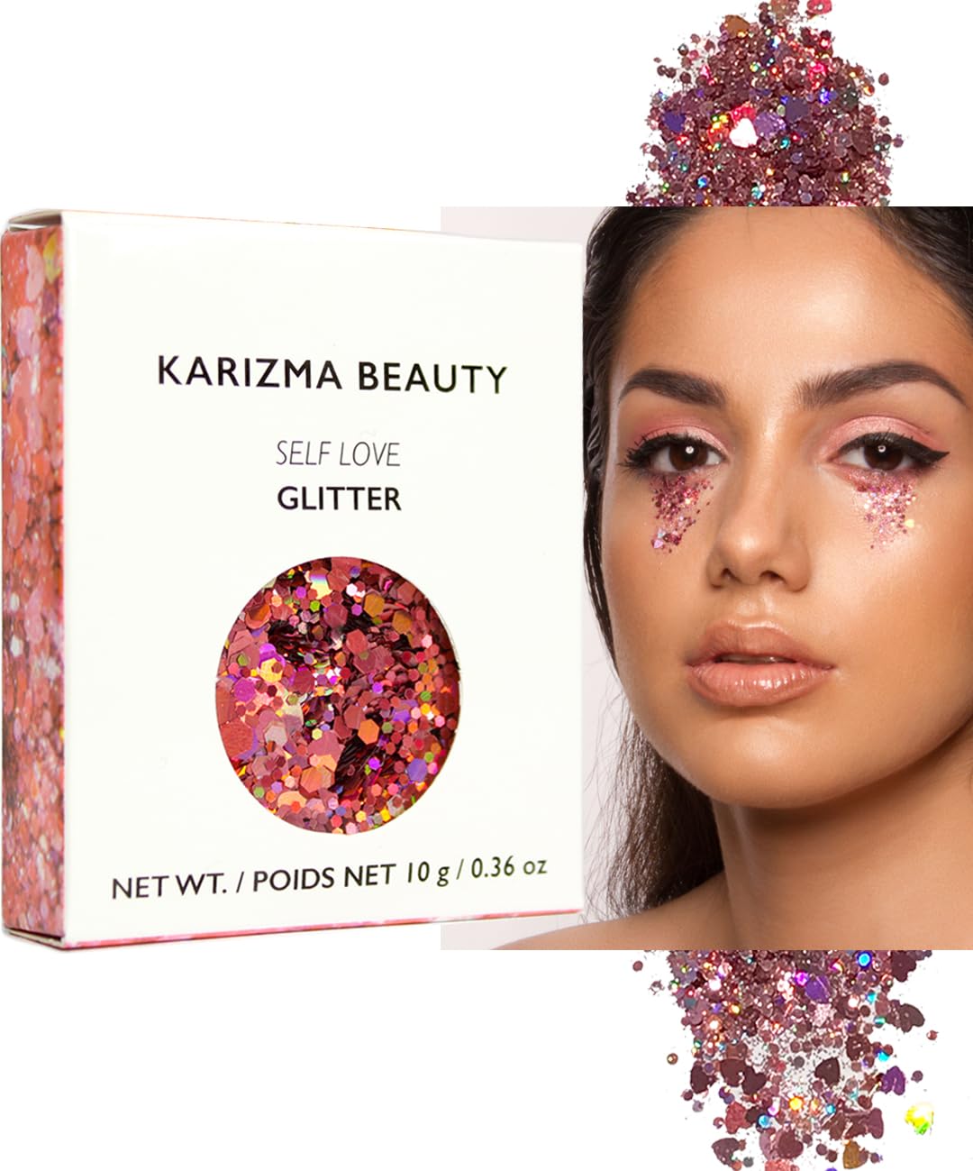 KARIZMA Self Love Heart Glitter. 10g Chunky Face, Hair, Eye, Body for Women. Rave, Festival Accessories, Cosmetic Makeup. Loose Set