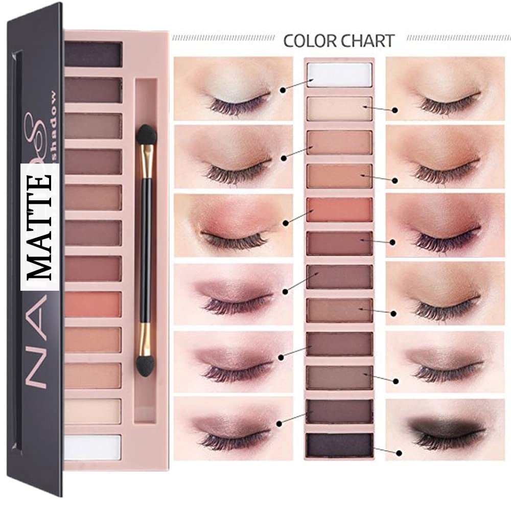 All in One Makeup Kit For Girls 12 Colors Naked Eyeshadow Palette, Nude Foundation Face Primer, Makeup Brush, Makeup Sponge, Eyebrow Soap Kit Brows Gel, Winged Eyeliner Stamp Makeup Set (SetA)