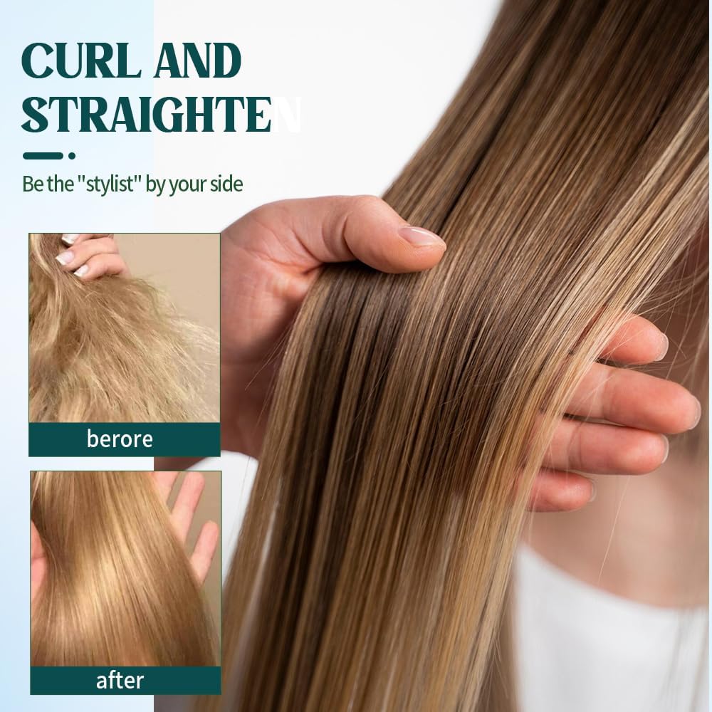 Upgrade 2-in-1 Curling Wand and Flat Iron, 2025 Upgrade Mini Dual Purpose Curling Iron, Portable Hair Straightener Travel Curling Wand for Women Short and Long Hairs, All Hair Types (Light Green)