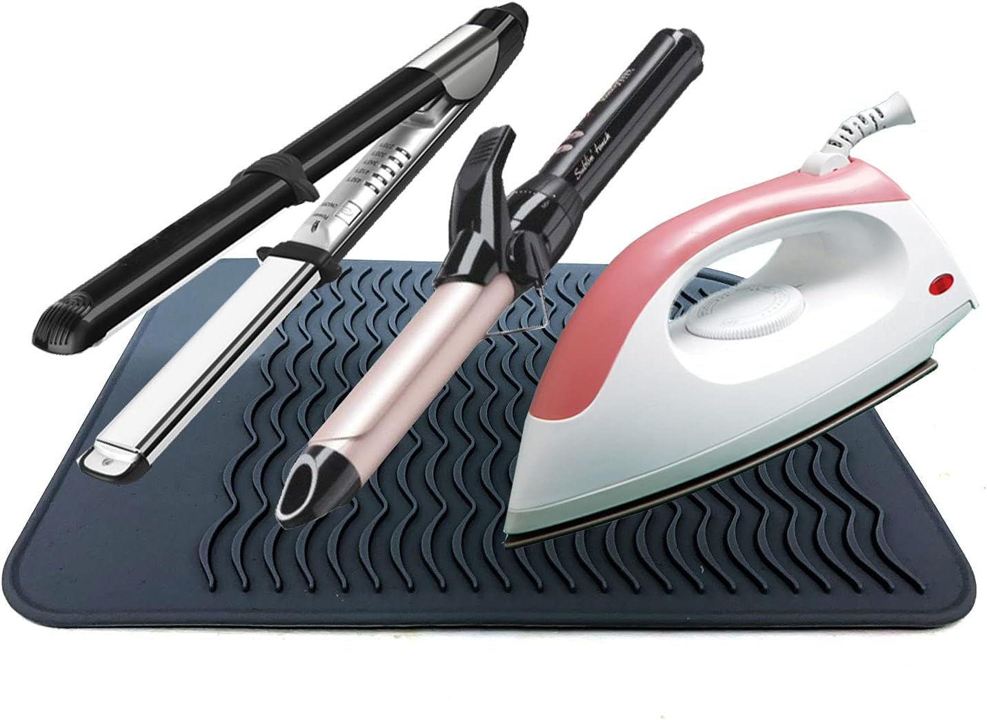 Large Heat Resistant Mat for Curling Irons, Hair Straightener, Flat Irons and Hair Styling Tools 11" x 7.5", Black