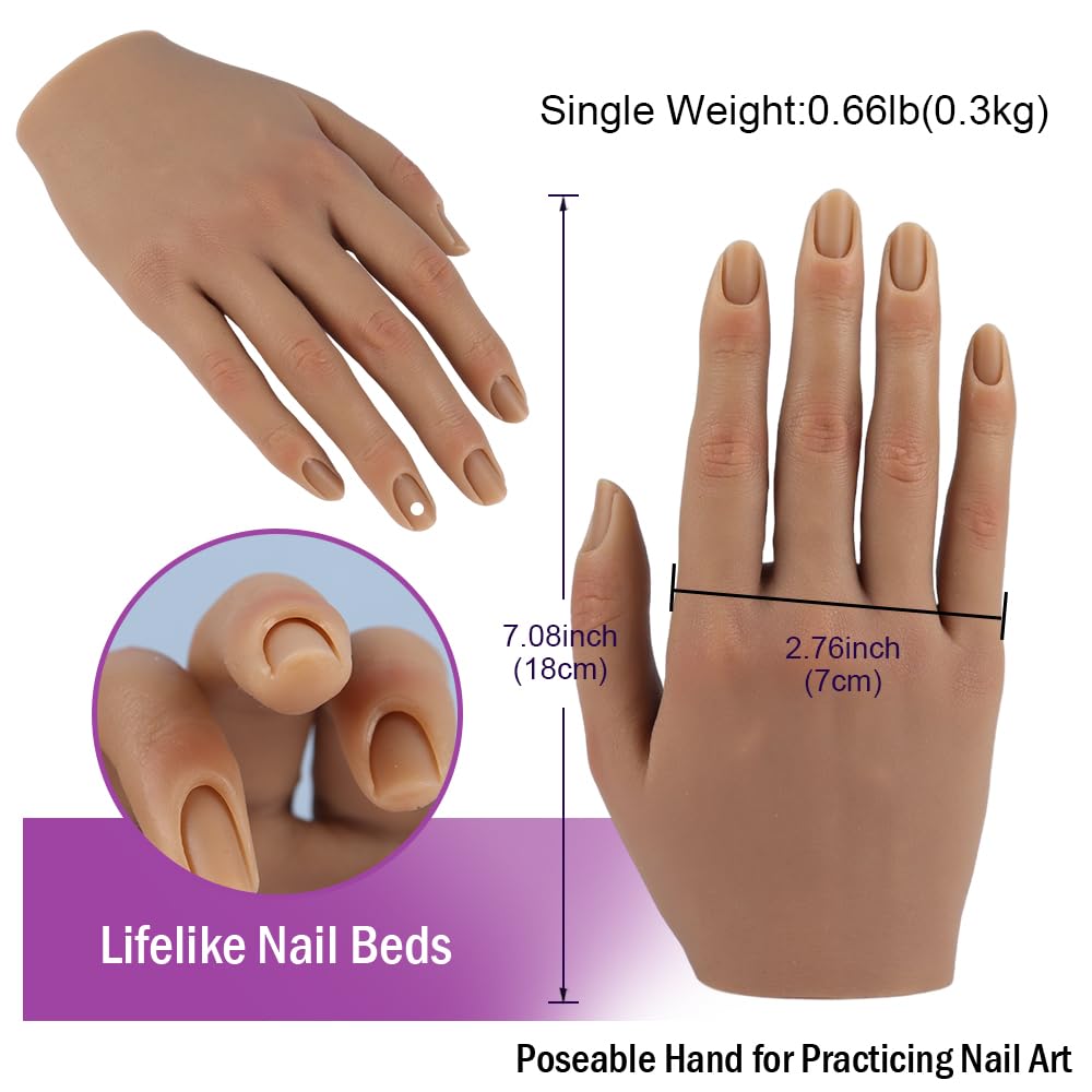 Life Size Female Mannequin Hand for Sketching & Display - Silicone Nail Practice Hands - Jewelry Ring Glove Watch Holder - 18cm, Light Brown (1 Pair)