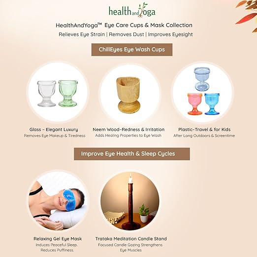 HealthAndYoga™ ChillEyes Colored Eye Wash Cups for Effective Eye Cleansing - with Storage Container - Eye Shaped Rim, Snug Fit (2 Pcs.)(Orange)