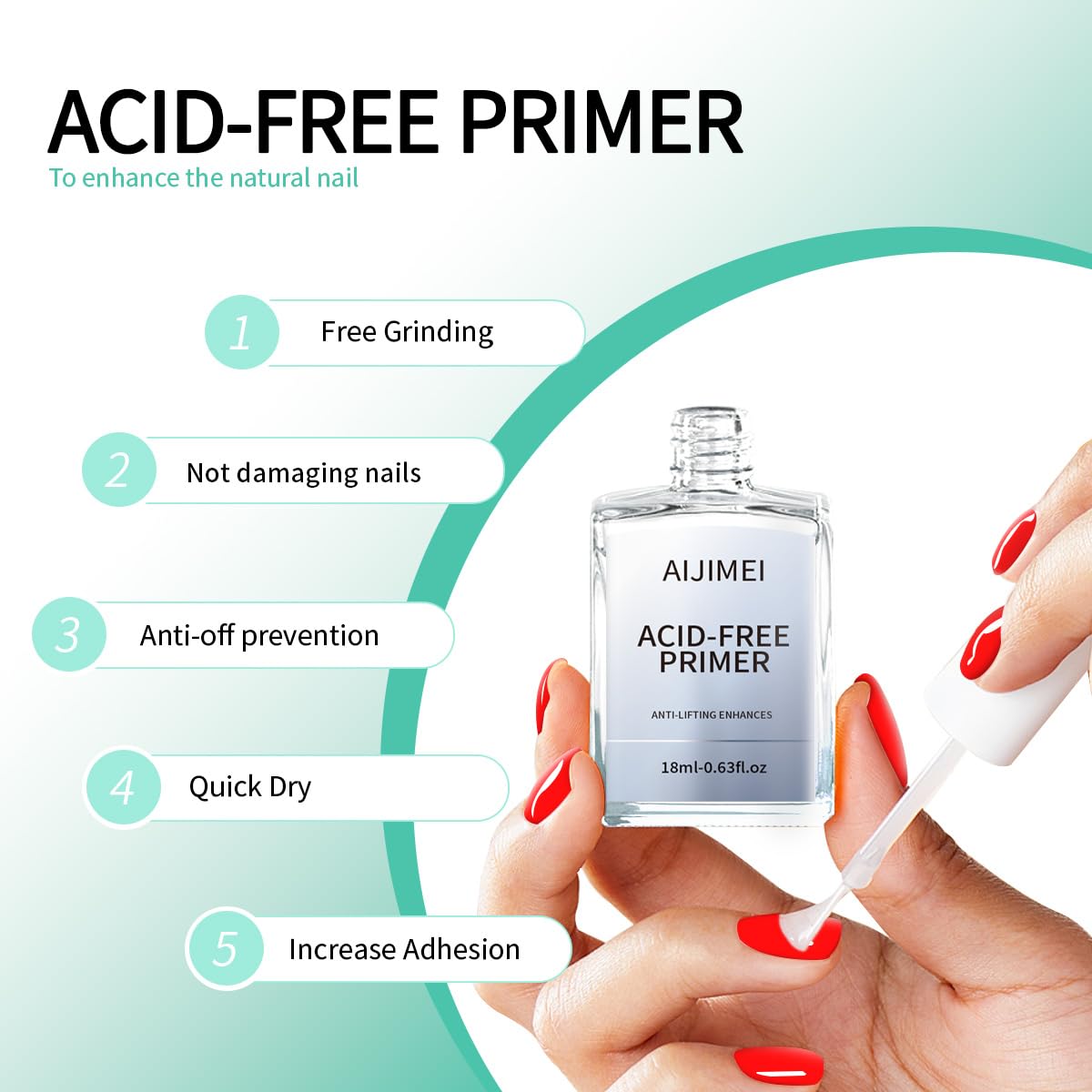 AIJIMEI Professional Natural Nail Prep Dehydration and Acid Free Primer For Acrylic False Nail Tips Bond Base Gel Nail Polish and Quick Drying Adhesive Dehydrator Set（18ml/0.63fl.oz