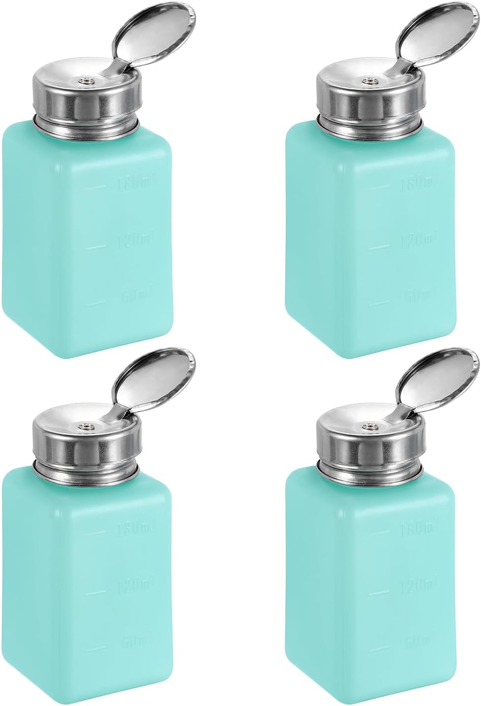 HARFINGTON 4PCS 180ML(6oz) Push Down Alcohol Dispenser Pump Liquid Press Empty Bottles Refillable Container for Cleanser Nail Polish Remover, Green