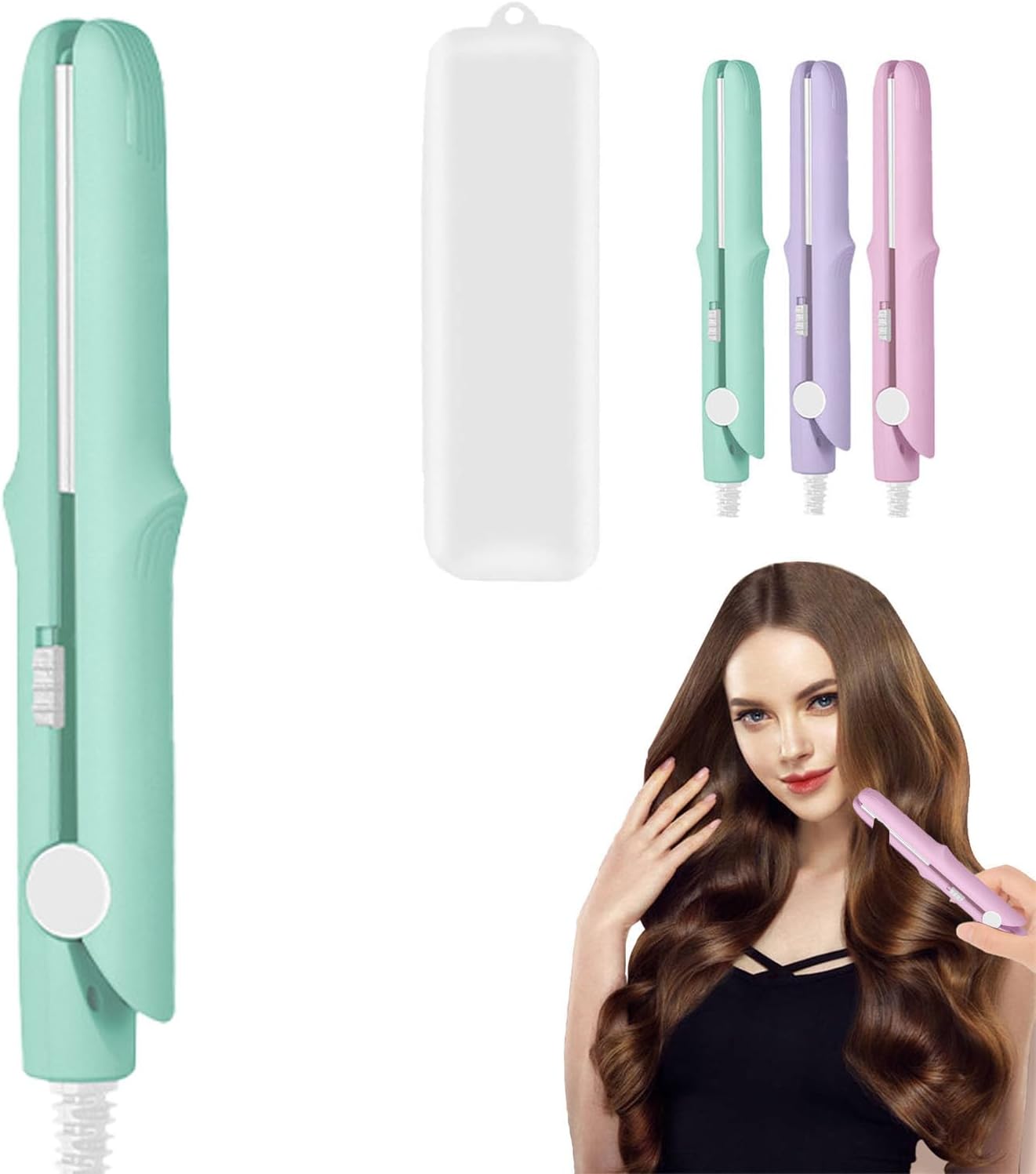 2025 New 2 in 1 Mini Dual Purpose Curling Iron, Mini Curling Wand Flat Iron Hair Straightener, Portable Travel Curl Wand for Women Short and Long Hair (Green)