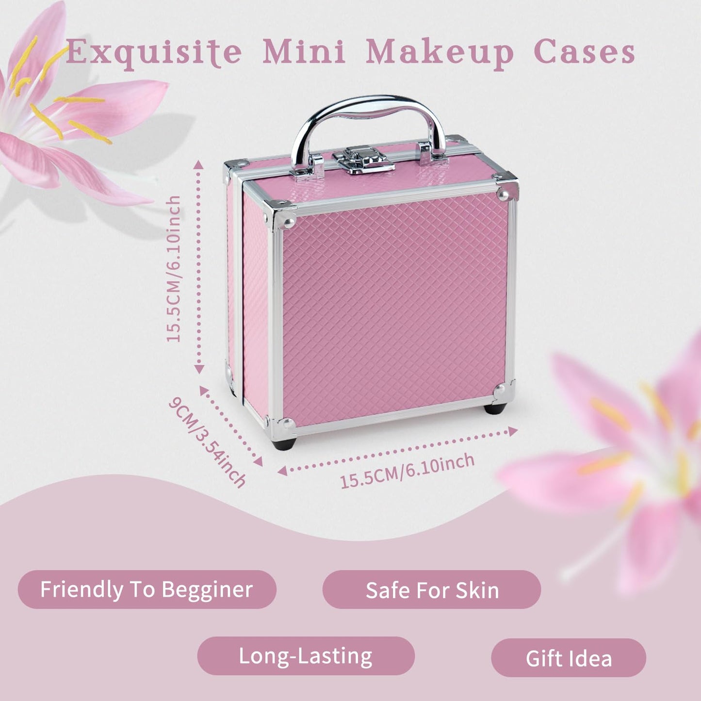 Color Nymph Beginner Makeup Kit For Teens With The Small Cosmetic Train Case Included 24-Colors Eyeshadow Palette Blushes Bronzer Highlighter Lipstick Brushes Mirror(Pink)