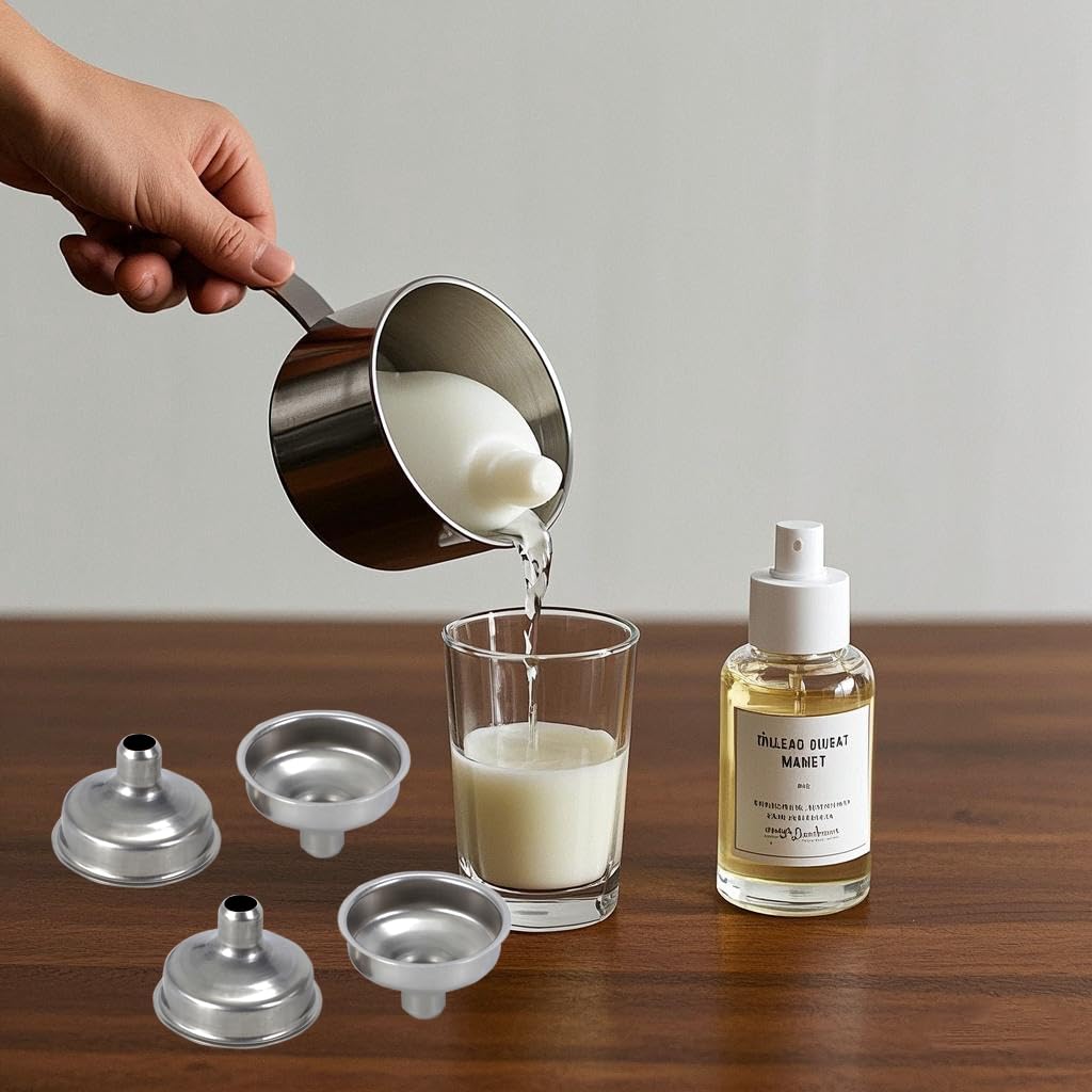 1.45'' Stainless Steel Mini Funnels 12pcs for Miniature Bottles, Essential Oils, DIY Lipbalms Cooking Spices Liquids, Homemade Make-Up Fillers (12)