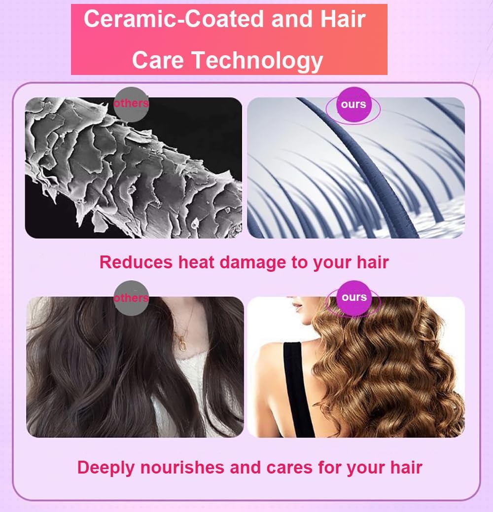 Automatic Hair Curler, Automatic Curling Iron Hair Waver with 4 Temperature&15s Timer，Automatic Shut-Off, Anti-Scald, Anti-Tangle Rotating Curling Travel Size 110V-240V (Pink)