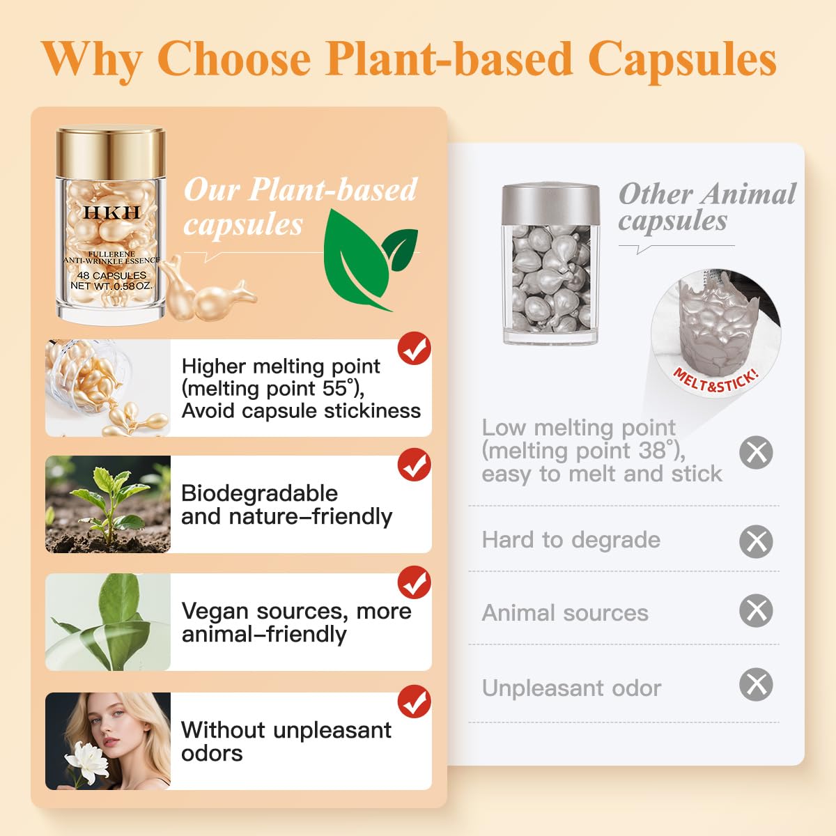 Vitamin C Face Serum Oil - HKH Vit C with Vitamin E Anti-Aging Serum Capsules, Firming Skin & Reduces Fine Lines, 48 Travel-Friendly Skincare Capsules for Smooth, Moisturized Skin, with Scissors