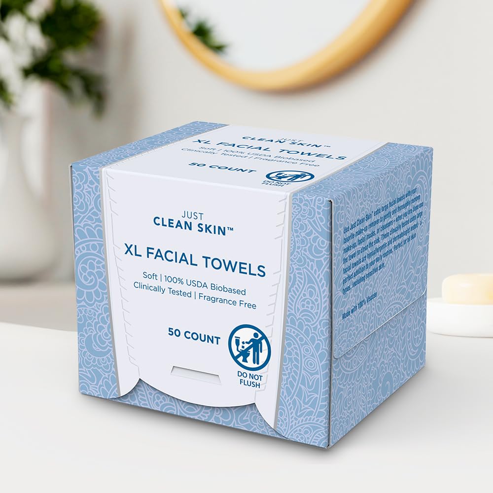 Dry Face Towels 50 Count | Plant-Based Viscose Biodegradable Extra Large Disposable Dry Wipes | Dual-Sided Makeup Remover & Face Wipes | Ultra Soft Towelettes for Sensitive Skin