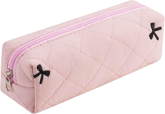 Cute Floral Cotton Makeup Brush Cosmetic Bag for Women, Travel Quilted Zipper Make Up Bag, Flowers Toiletry Organizer Case Kawaii Makeup Cosmetic Travel Cloth Pouch (Pink)