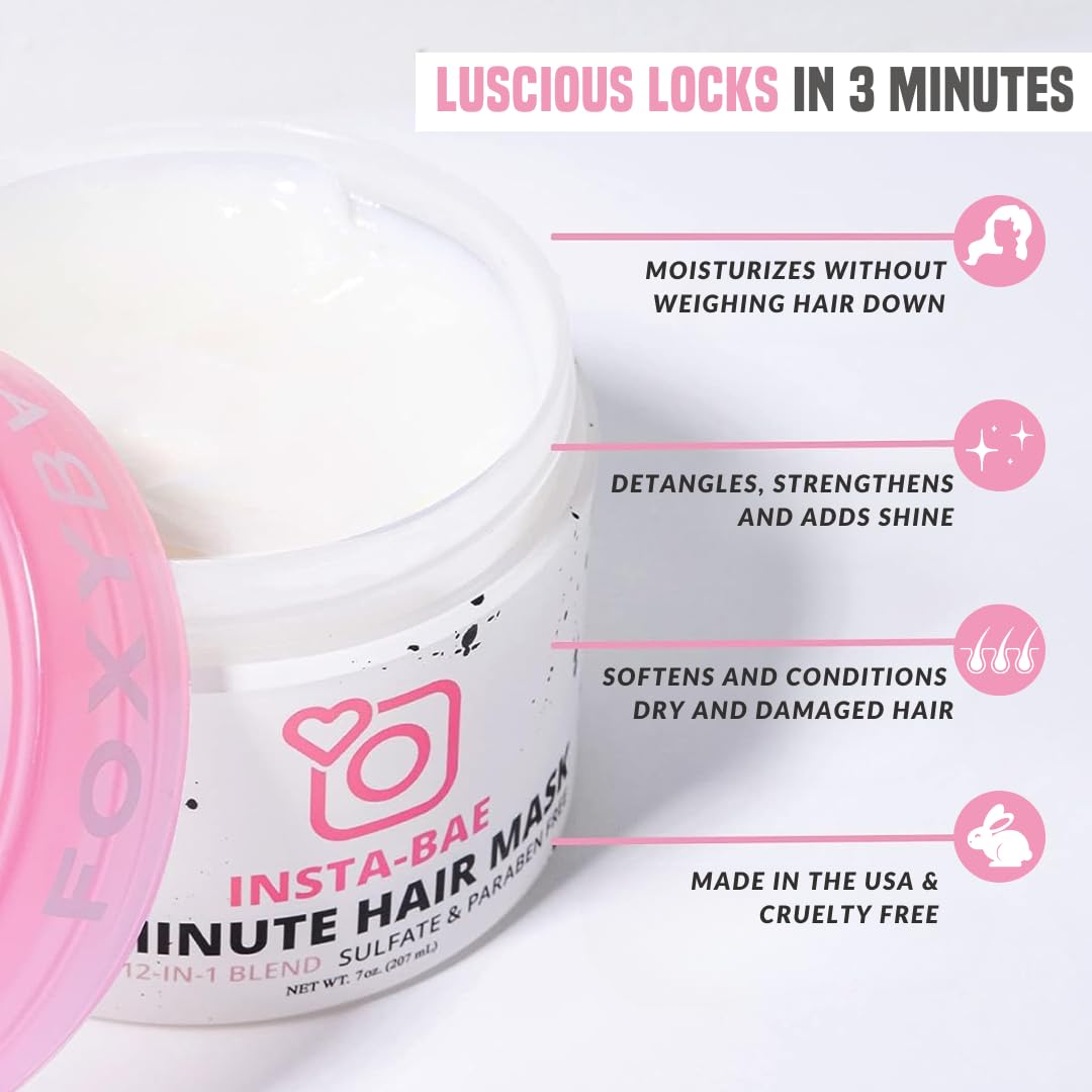 FoxyBae 3-Minute Hair Mask - with Biotin - for Dryness, Damage, Growth - Deep Conditioning, Hydrating, Moisturizing - Insta-Bae - 7 Fl Oz