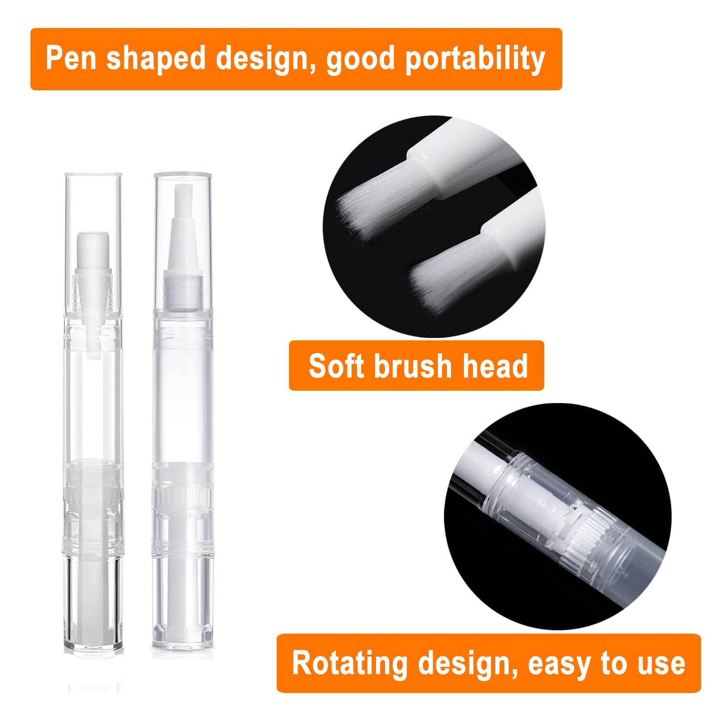 10 Pack 5 ML Cuticle Oil Pens, Empty Nail Oil Pen Transparent Twist Pens with Brush Tip Cosmetic Lip Gloss Containers Applicators Eyelash Growth Liquid Tube