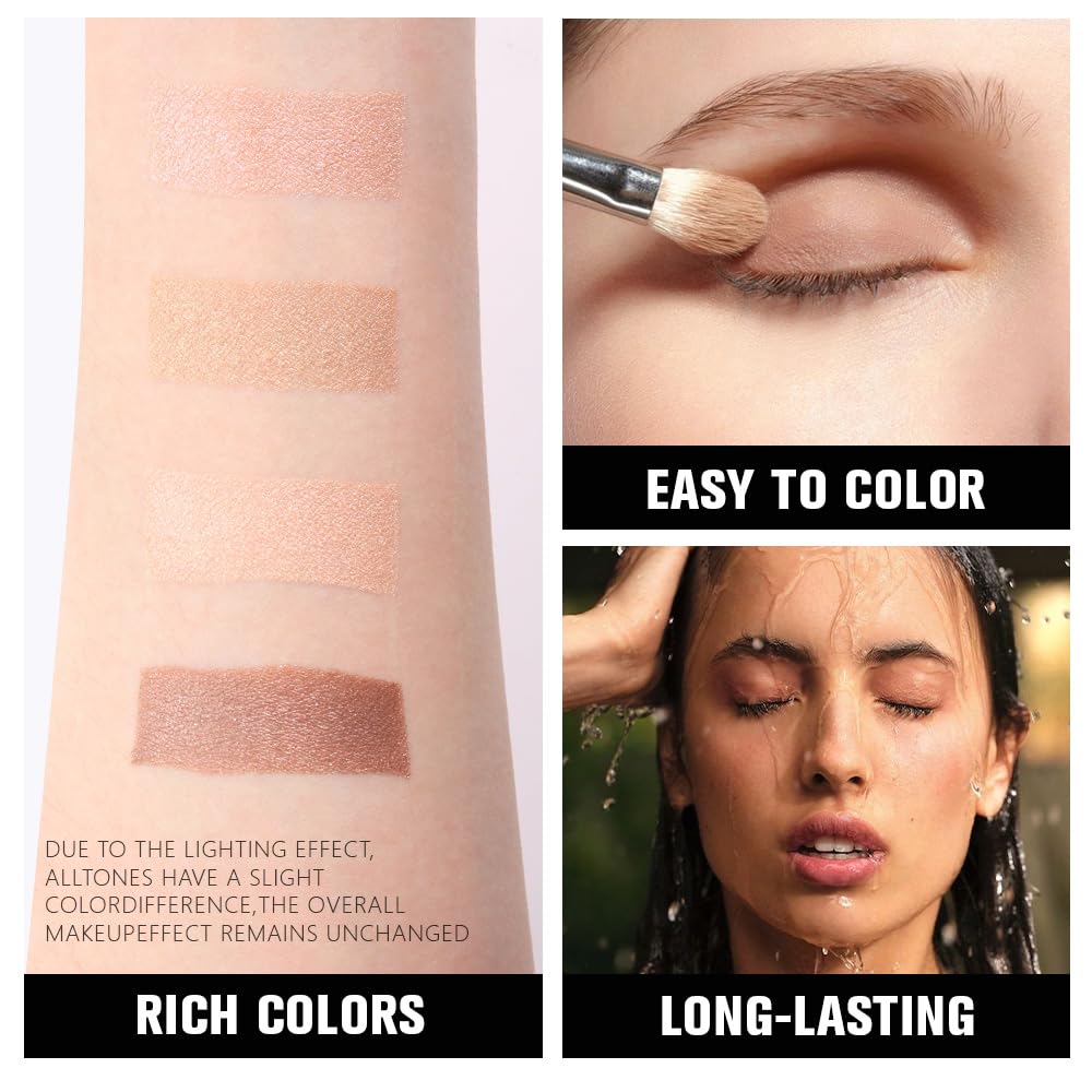 Kaely Powder Eyeshadow Quad, Rose Gold Pink Glitter Eyeshadow Palette Makeup, Neutral Eye Shadow Palette for Older Women Pigmented Waterproof, sombras para ojos, Blendable, Cruelty-free, 06