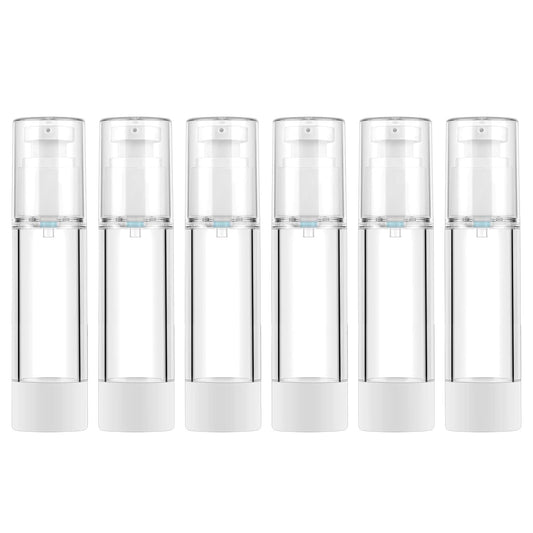 LONGWAY 1.7 Oz 50ml Clear Airless Cosmetic Cream Pump Bottle Travel Size Dispenser Refillable Containers/Foundation Travel Pump Bottle for Shampoo (Pack of 6)