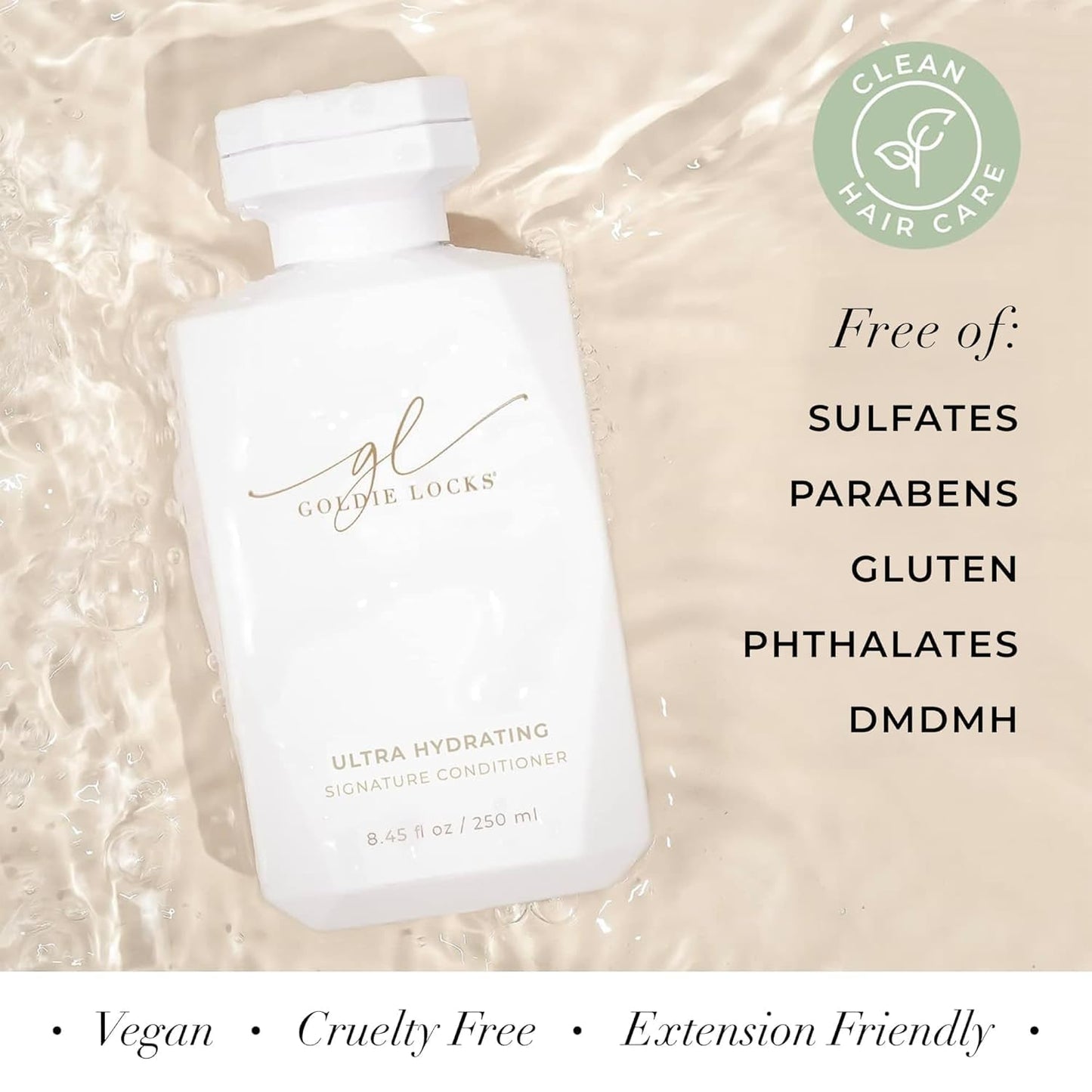 Goldie Locks Ultra Hydrating Shampoo & Conditioner Set - Sulfate-Free, Paraben-Free - for Frizz Control, Shine & Strength - Color Safe & Extension Safe - Protein-Free - 2 x 33.8 fl oz