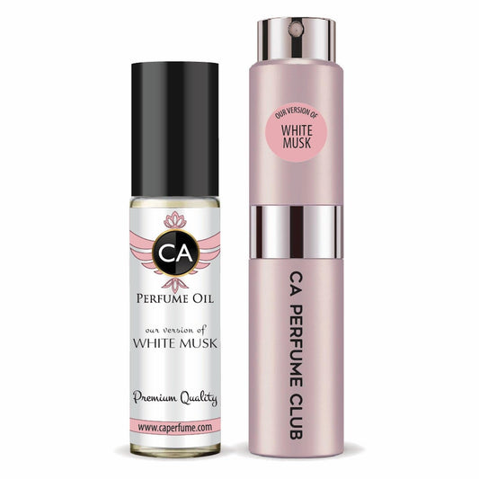 CA Perfume Duo Impression of White Musk For Women Perfume Layering Set Long Lasting Travel Size EDP + Body Oil Roll-On Bottle 0.27 Fl Oz+0.33 Fl Oz