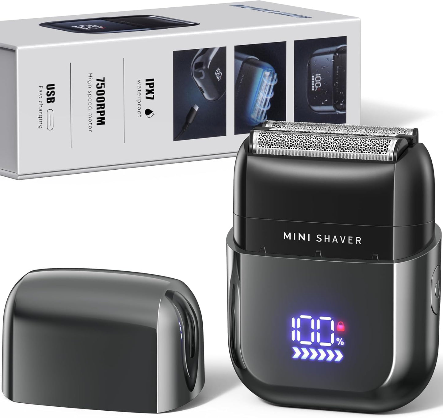 Telfun Mini Electric Foil Shavers for Men, Portable Men's Travel Facial Hair Groomer, USB-C Electric Beard Shaver with Full Body Waterproof & Big LED Display, Close Face Shaver for Head, Beard, & Neck