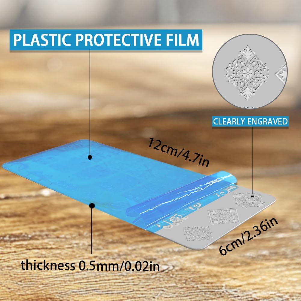 benikmake 3pcs Retro Pattern Nail Stamping Plate Nail Printing Stainless Stencil for Manicure Salon Mosaic Tile 6x12cm 2.36x4.7inch