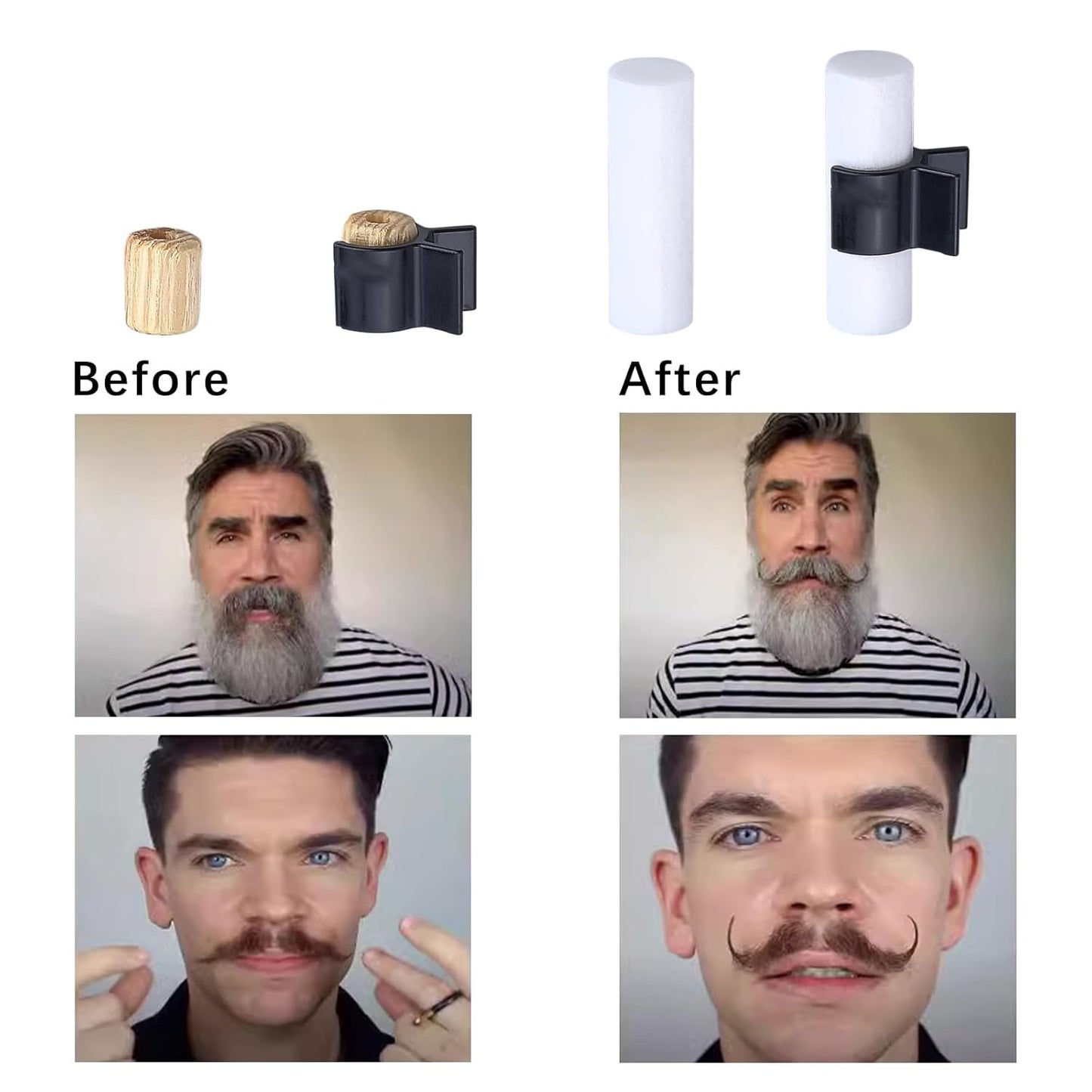 Handlebar Beard Shaping Tool, 2 Pair Portable Mustache Curler for Men, Styling Template Shaping Tool Gifts for Father Boy Husband Boyfriend (S/M)