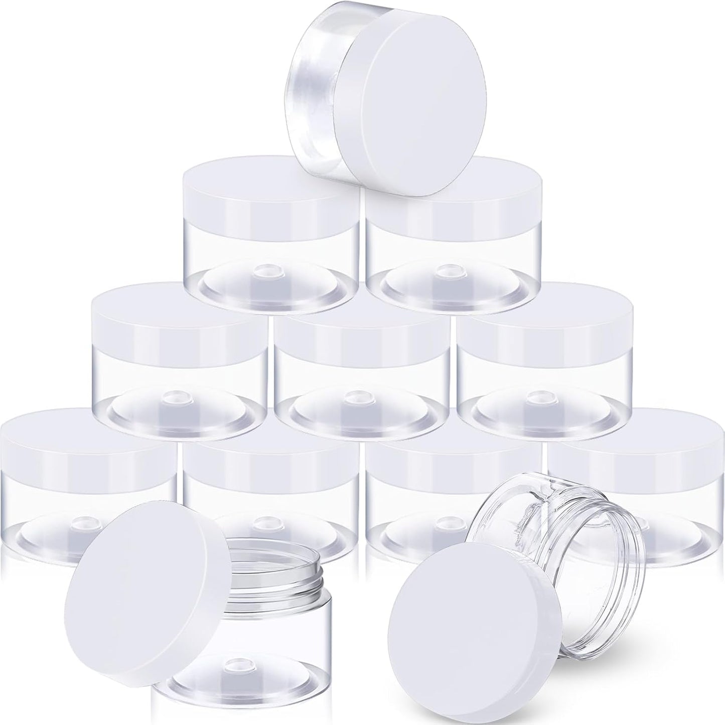 SATINIOR 12 Pack 12 oz Plastic Container Jars with Lids Round Clear Travel Cosmetic Container Slime Jars for Toiletries, Lotion, Cream, Ointments, Makeup, Rhinestone, Samples, Kitchen Storage(White)