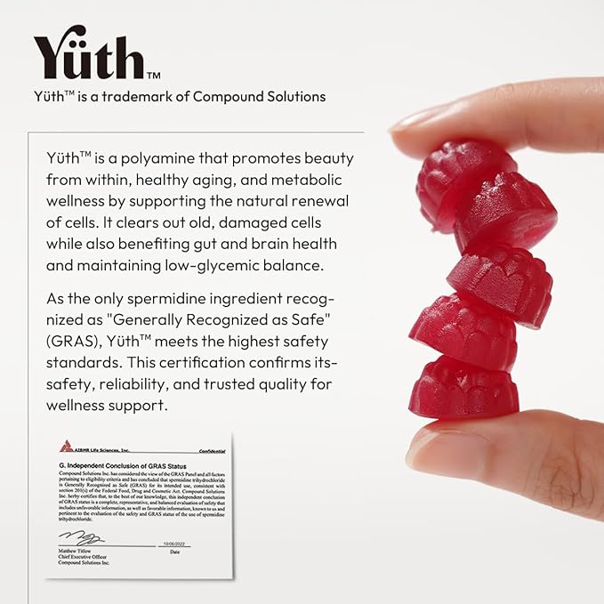 BIGVITA Yuth Gummies + | Spermidine Gummies for Hair Growth, Skin & Nails | High-Purity Spermidine Supplement for Cellular Renewal & Anti-Aging | Collagen Support with Vitamin C & Vitamin A