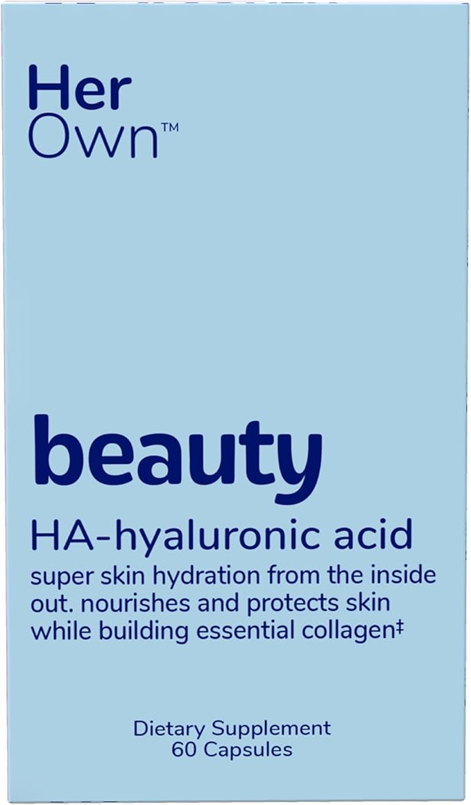 Her Own Beauty Hyaluronic Acid Capsules, Skin Hydration, Nourishes and Protects Skin, Essential Collagen, Hyaluronic Acid, Supports Beautiful Skin, with Zinc, Magnesium, Vitamin C, 60 Count
