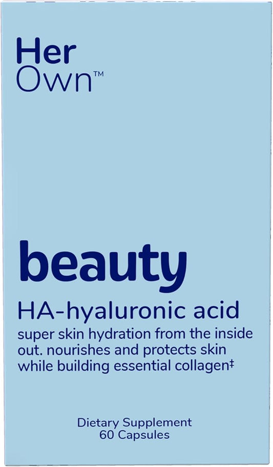 Her Own Beauty Hyaluronic Acid Capsules, Skin Hydration, Nourishes and Protects Skin, Essential Collagen, Hyaluronic Acid, Supports Beautiful Skin, with Zinc, Magnesium, Vitamin C, 60 Count