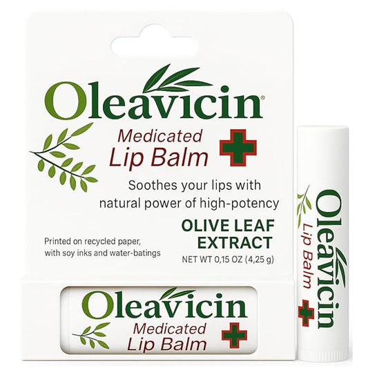 Natural Lip Balm by Oleavicin | Dry Lip Relief | Patented Moisturizing Formula for Chapped Lips | Organic Olive Leaf Extract