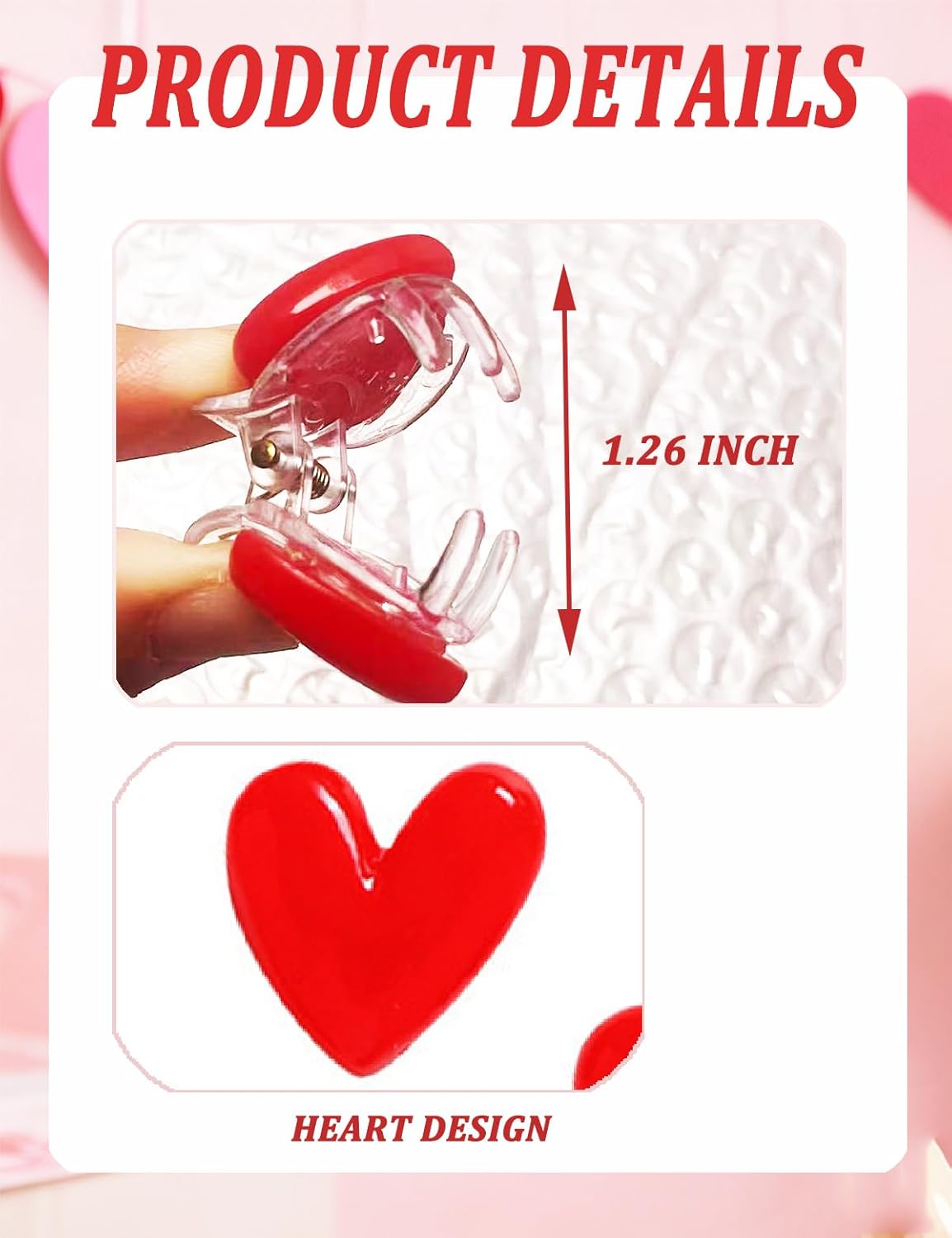 6PCS Red Heart Hair Claw Clip Small Love Heart Valentines Hair Clips for Women, Valentine's Day Party Hair Styling Accessories (Red / 6P)