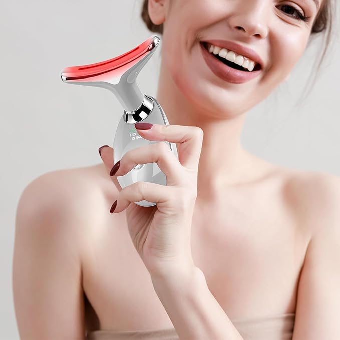 Red-Light-Therapy-for-Face and Neck with 7 Color, Facial Massager for Face and Neck, Face 𝖲 culpting Wand (Grey)