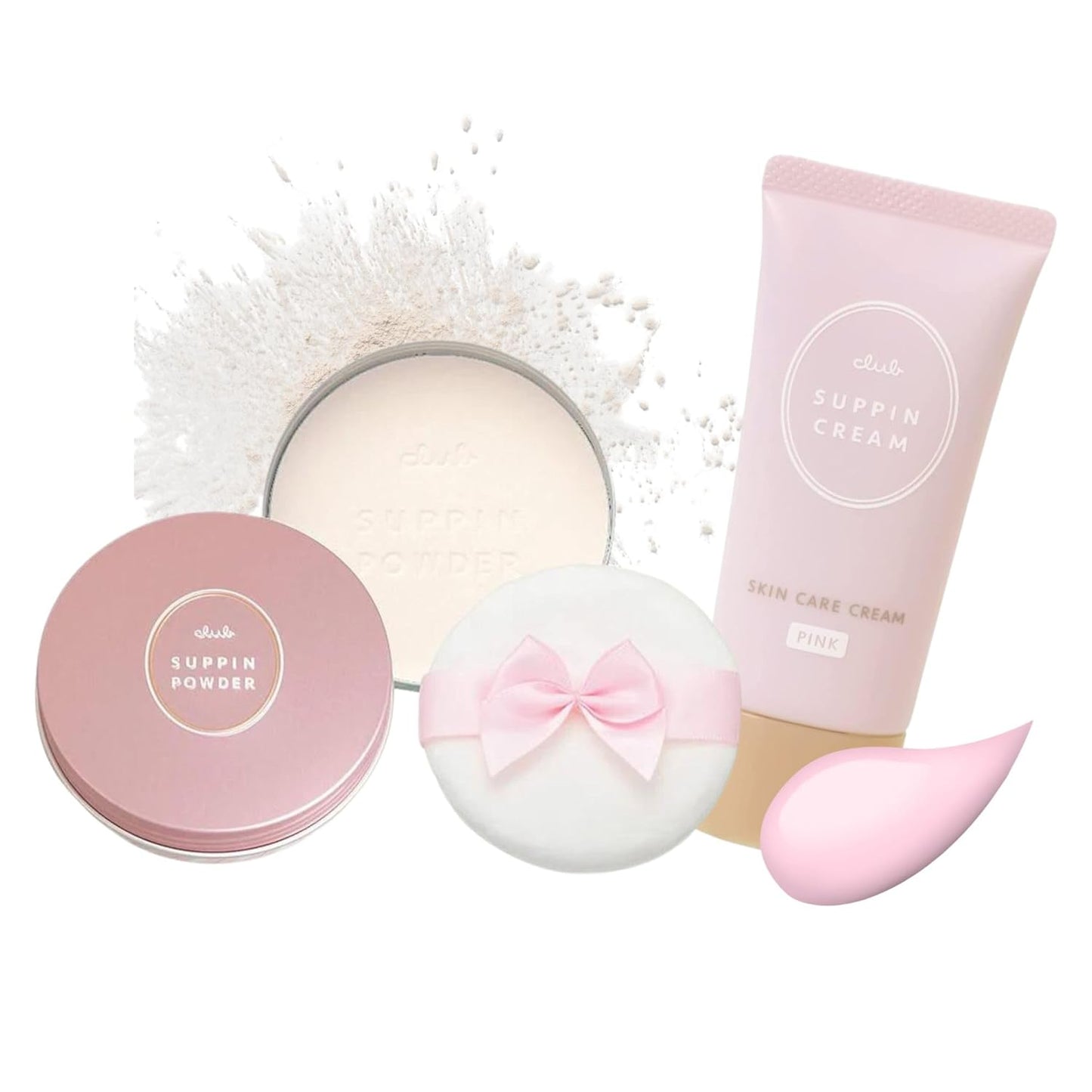 Club Suppin Translucent Setting Powder & Hydrating BB Cream for Women, Translucent Pressed Powder & Organic BB Cream Foundation with Shea Butter, Planted Protein & Collagen by Japanese Skincare