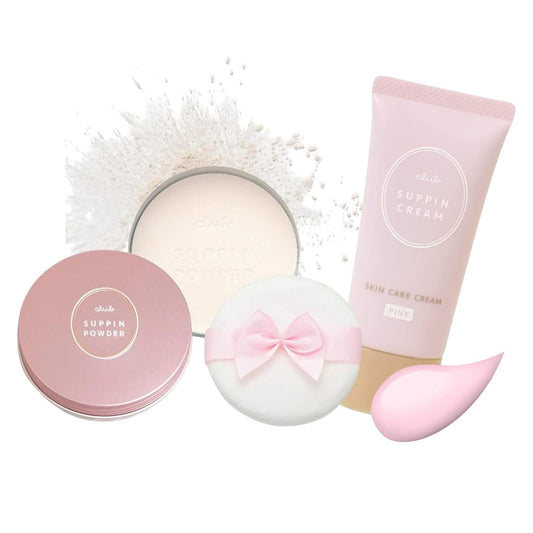 Club Suppin Translucent Setting Powder & Hydrating BB Cream for Women, Translucent Pressed Powder & Organic BB Cream Foundation with Shea Butter, Planted Protein & Collagen by Japanese Skincare