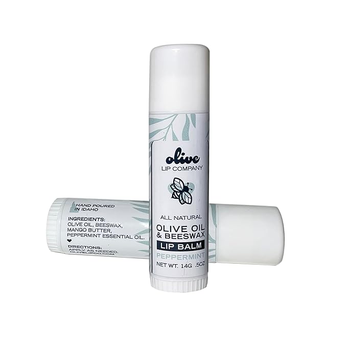 Hydrating Olive Oil and Peppermint Lip Balm with Mango Butter and Beeswax, 0.5 oz. Jumbo Tube, Clear Long Lasting Moisturizer for Dry, Cracked, Chapped Lips