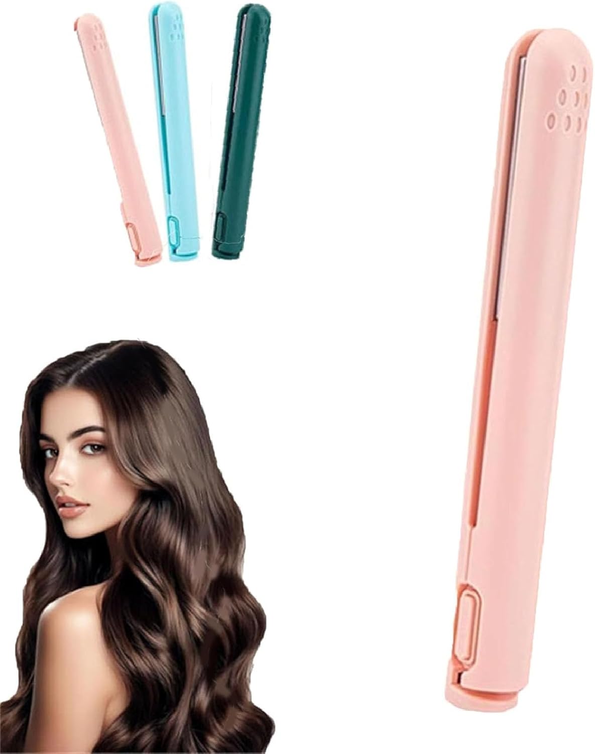 Dualglam Mini Dual-Purpose Curling Iron, Dual Glam Curling Wand & Flat Iron Hair Straightener for All Hair Types (Pink)