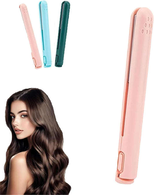 Dualglam Mini Dual-Purpose Curling Iron, Dual Glam Curling Wand & Flat Iron Hair Straightener for All Hair Types (Pink)