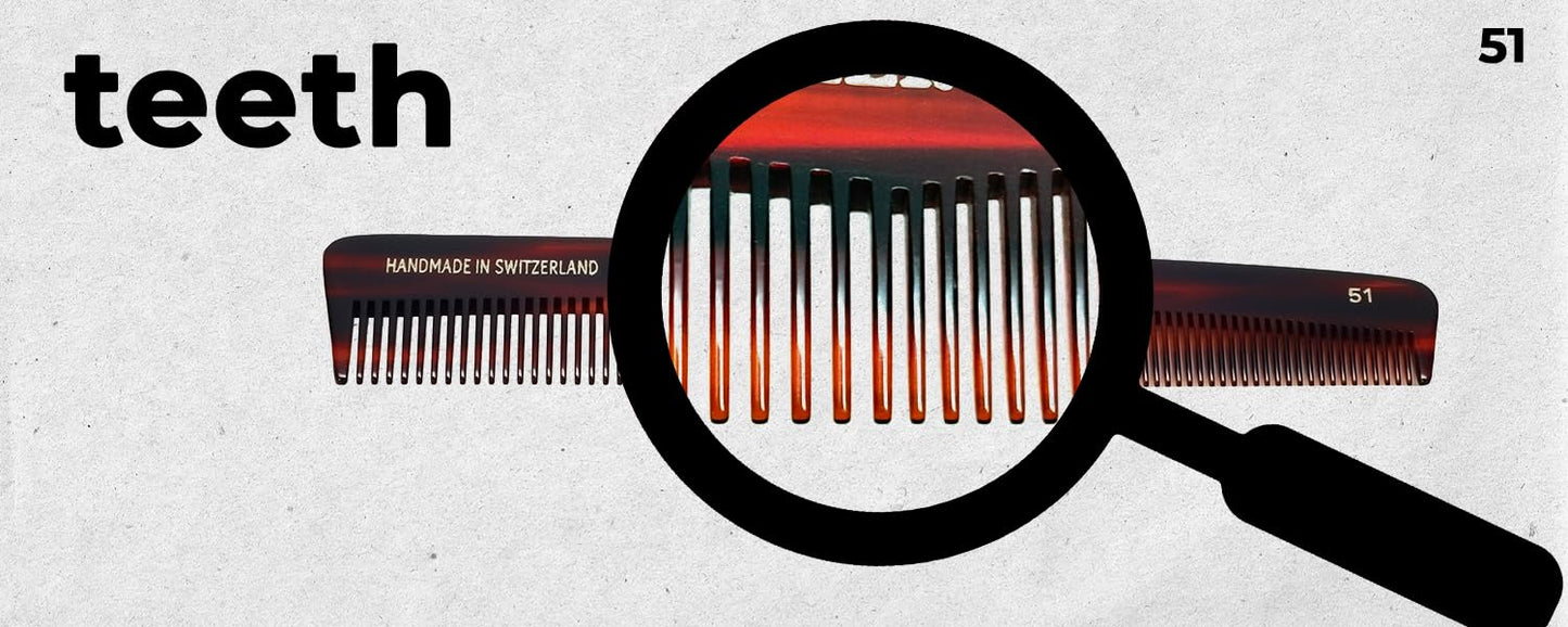 #51 Handmade Wide Narrow Tooth Comb Tortoise Havana Acetate Thick Coarse Curly Thin Fine Straight Hair Detangling Parting Grooming Teasing Hair Styling Hairdresser Barber Hairdressing Wet Dry