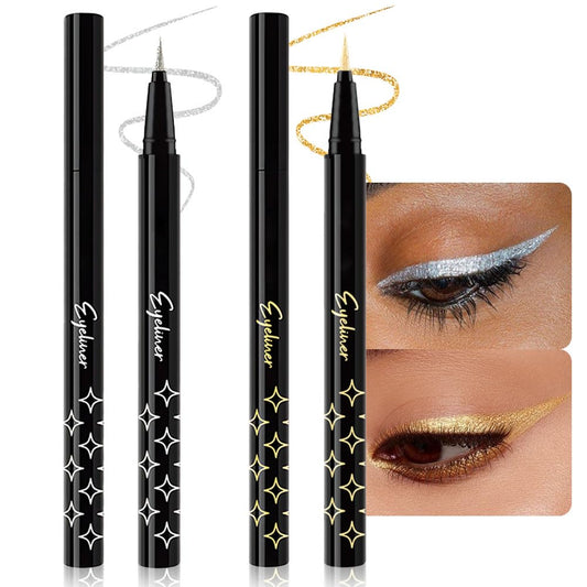 evpct 2Pcs Glitter Sparkling Shimmer Gold & Silver Liquid Eyeliner Makeup Pen Set, Metallic Satin Finish Colorful Colored Sparkle Eye Liner Pen Waterproof Smudge Proof Long Lasting High Pigmented