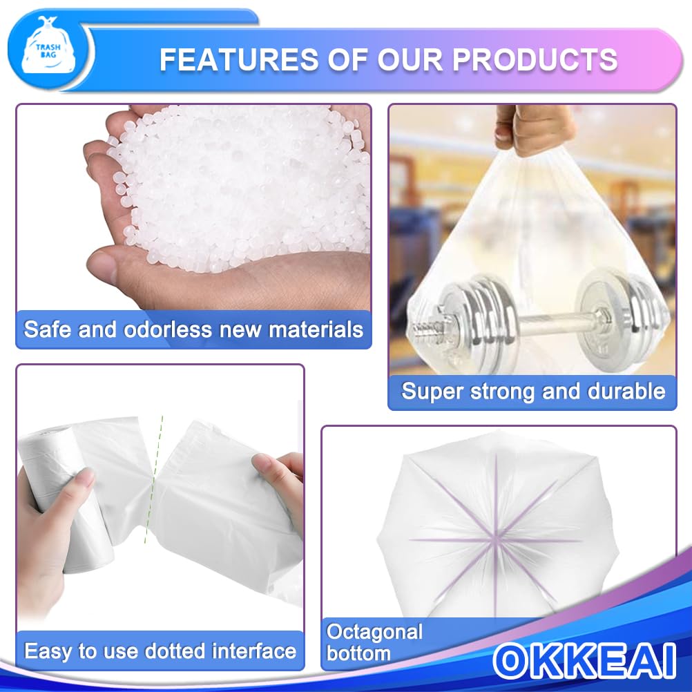 OKKEAI 3 Gallon Small Trash Bags 120 Counts White Garbage Bags Small Bathroom Trash Can Bags 10L Wastebasket Liners for Home Office Kitchen,White fit 10L -15 Can