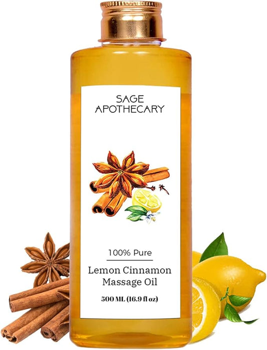 Lemon Cinnamon Massage Oil for Relaxed & Replenished Skin | No Parabens & Sulphates | Cruelty Free & Vegan Pure Natural Ingredients 500 ml