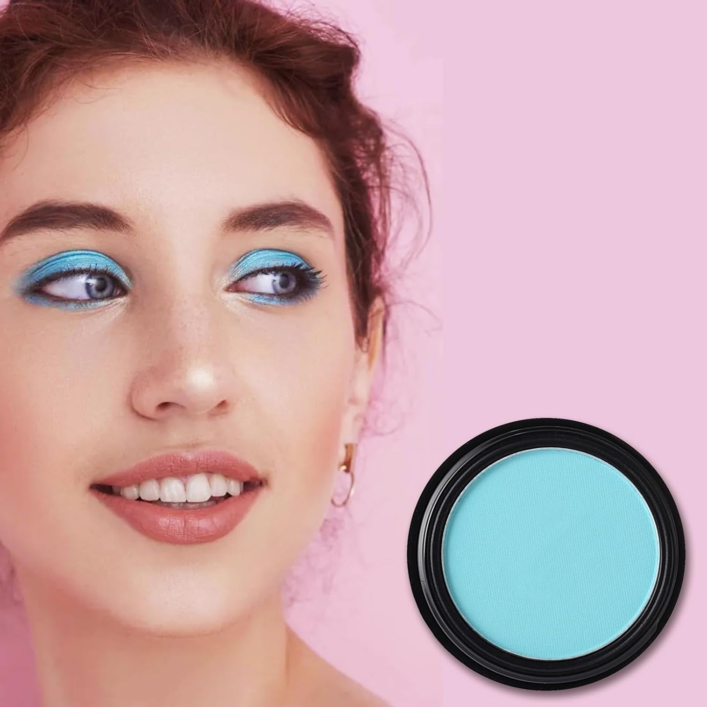 MEICOLY Light Blue Single Eyeshadow,Bold Turquoise Pressed Powder Matte Eye shadow,Turquoise Blue Shade for Halloween Smurf Corpse Bride Sally Makeup,Opaque Vegan Cruelty Free for Day & Night