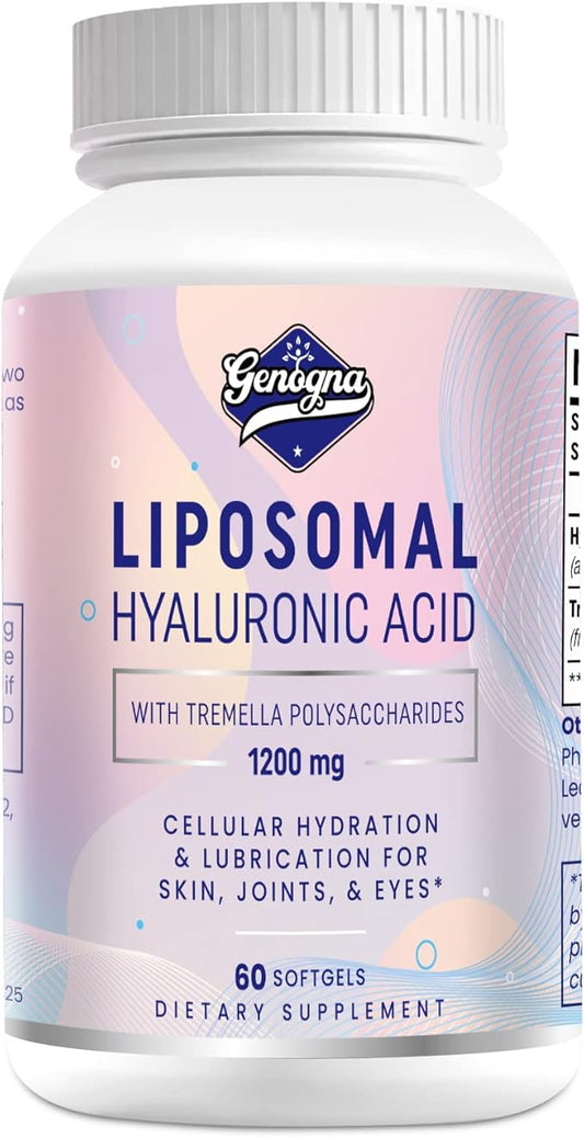 Liposomal Hyaluronic Acid Supplements 1000mg-High Bioavailable Dietary Hyaluronic Acid Capsules with Tremella Polysaccharides,Double Strength Skin Hydration,Joint Lubrication,1Pack