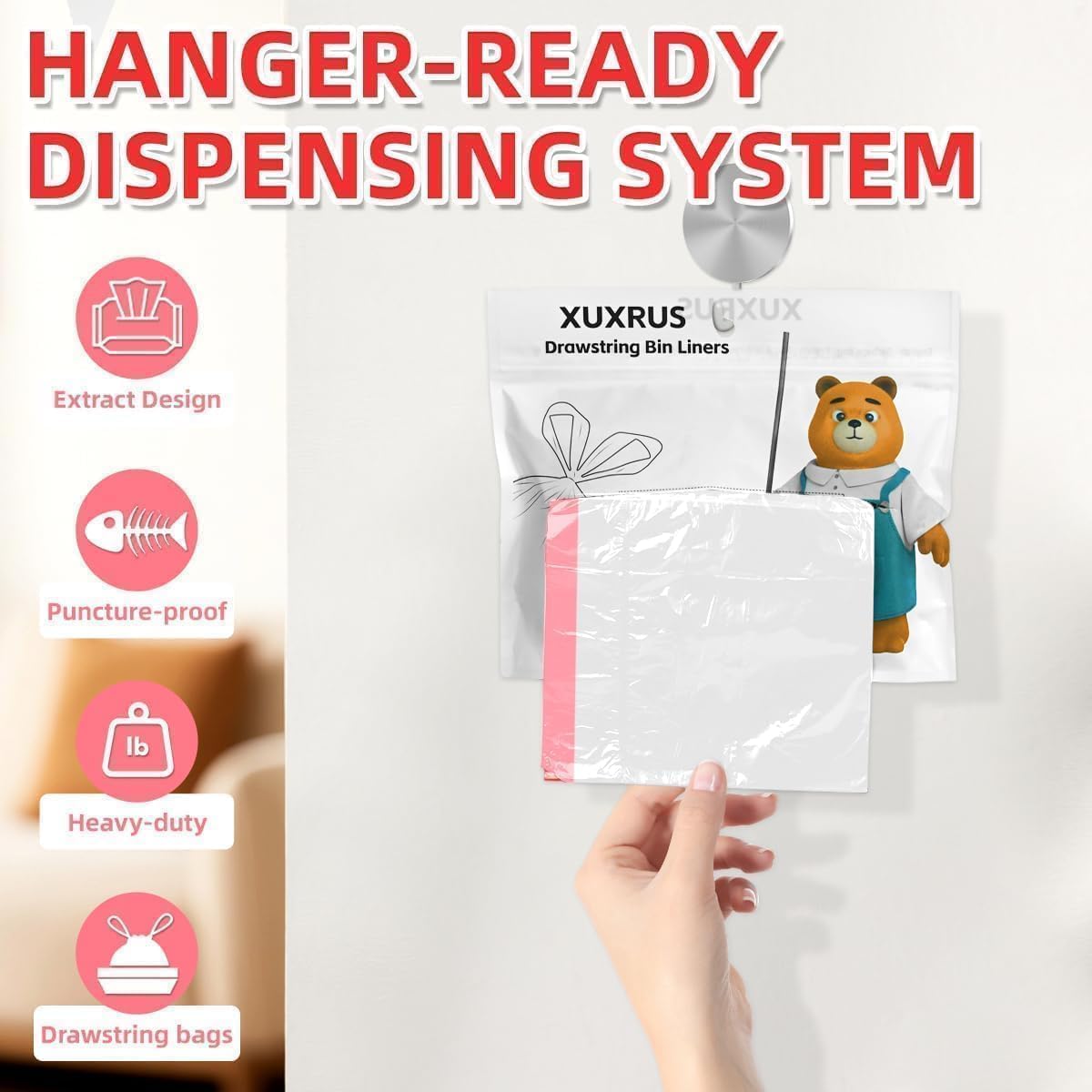 2.6-3 Gallon Trash bag Small White Drawstring Trash Bags, Tear-Free Heavy Duty Garbage Bags, Leak-Proof & Odor Blocking Small Garbage Liners for Kitchen, Bathroom, Multi-Purpose Use 60 Count by XUXRUS