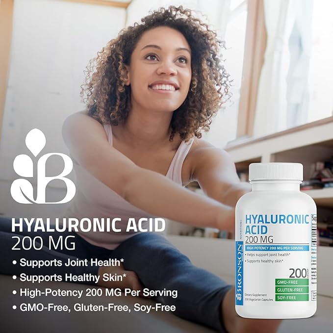 Bronson Hyaluronic Acid 200 MG High Potency Joint Health & Healthy Skin Support, Non-GMO, 200 Vegetarian Capsules